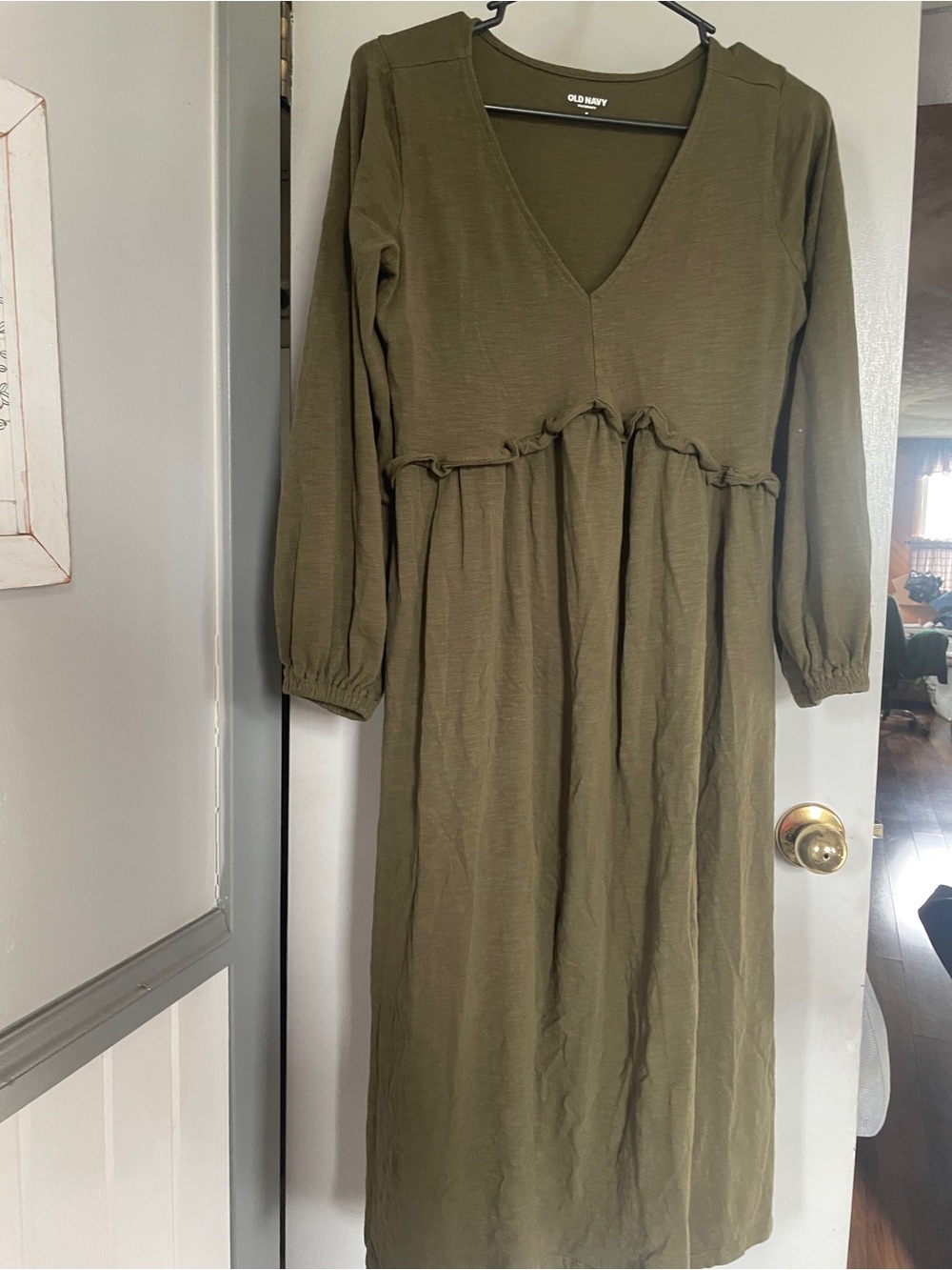 Old Navy Maternity Olive Long Sleeve V-Neck Empire Waist Dress